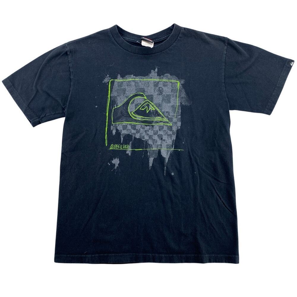 Vintage Quiksilver Youth XL Graphic T-Shirt Black Surf Skate Y2K